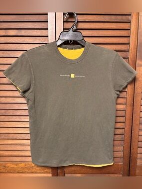 VINTAGE Y2K Abercrombie & Fitch Reversible T-Shirt - Olive Green/Yellow